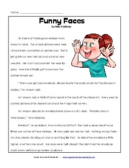 Funny Faces (Fiction) 4th Grade Reading Comprehension Worksheet