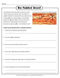 The Painted Desert (Short, Nonfiction) Reading Comprehension Worksheet