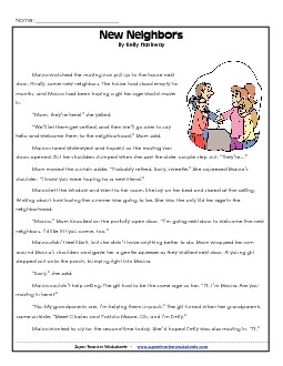 New Neighbors (Fiction) Reading Comprehension Worksheet