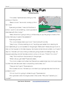 Rainy Day Fun 3rd Grade Reading Comprehension Worksheet