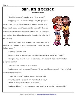 Shh!  It\'s a Secret (Fiction) 3rd Grade Reading Comprehension Worksheet