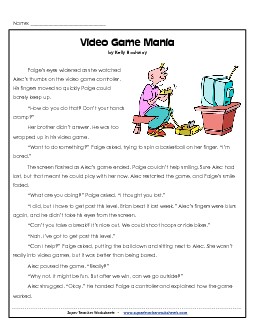 Video Game Mania (Fiction) 3rd Grade Reading Comprehension Worksheet