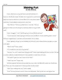 Making Fun 3rd Grade Reading Comprehension Worksheet