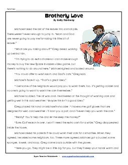 Brotherly Love 3rd Grade Reading Comprehension Worksheet