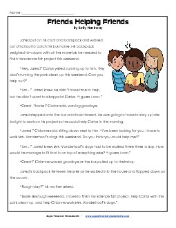 Friends Helping Friends 3rd Grade Reading Comprehension Worksheet