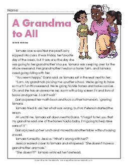 Grandma to All (Fiction) 3rd Grade Reading Comprehension Worksheet