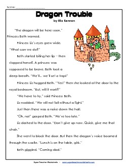 Dragon Trouble (Fiction) 3rd Grade Reading Comprehension Worksheet