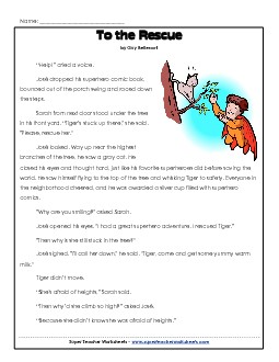 To the Rescue (Fiction) 3rd Grade Reading Comprehension Worksheet