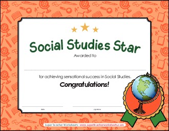 Social Studies Award Awards Worksheet