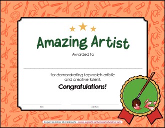 Amazing Artist Award Awards Worksheet