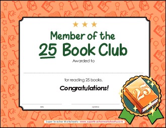 25 Book Award Awards Worksheet