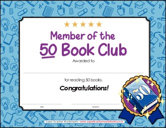 50 Book Award Awards Worksheet