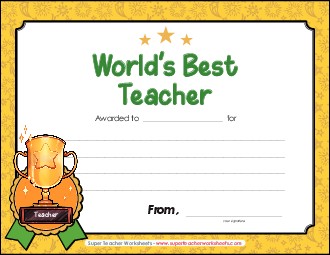 World\'s Best Teacher Award Free Awards Worksheet