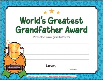 World\'s Greatest Grandfather Award Free Awards Worksheet