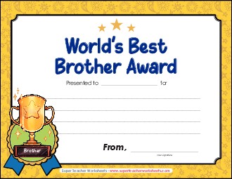 World\'s Greatest Brother Award Free Awards Worksheet