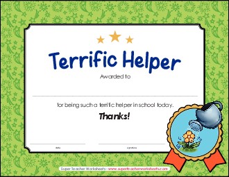 Good Helper Award Free Awards Worksheet