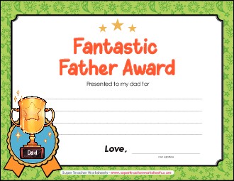 Fantastic Father Award Awards Worksheet