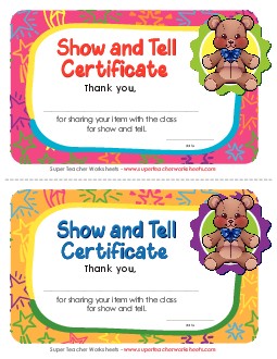 Show and Tell Certificate Awards Worksheet