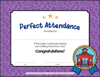 Perfect Attendance Award Awards Worksheet