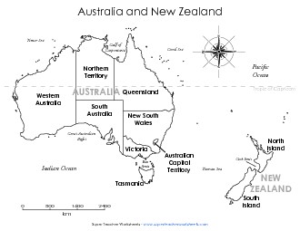 Australia & NZ - Map Free Worksheet