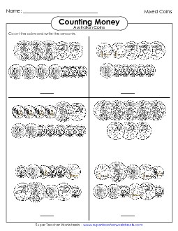 Counting Mixed Coins Money Australian Worksheet