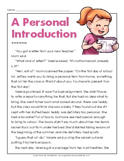 Personal Introduction 4th Grade Reading Comprehension Worksheet