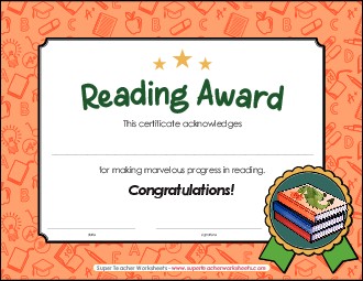 Reading Progress Award Awards Worksheet