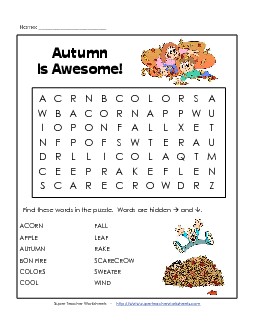 Autumn Word Search (Basic) Free Wordsearch Worksheet