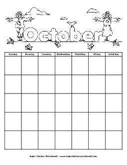 October Calendar (Scarecrow) Calendars Worksheet