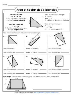 Area of a Triangles & Rectangles (Advanced) Geometry Worksheet