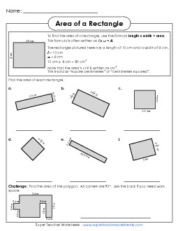 Area of a Rectangle (Advanced) Geometry Worksheet