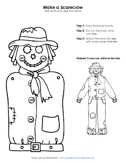 Scarecrow Cut-Out Holiday Worksheet