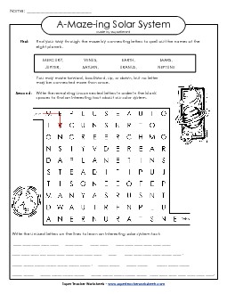 A-Maze-ing Puzzle: Planets A Maze Ing Worksheet