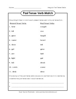 Irregular Past Tense Verb Match Actionverbs Worksheet