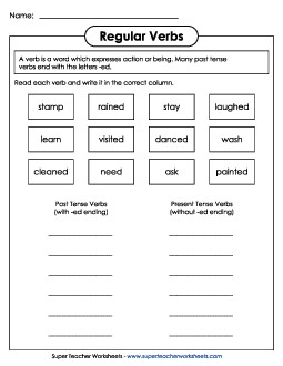 Regular Verbs: Past or Present Actionverbs Worksheet