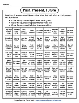 Verb Tenses - Coloring Box Activity Actionverbs Worksheet