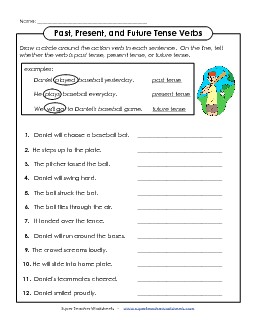 Past, Present, and Future Tenses Free Actionverbs Worksheet