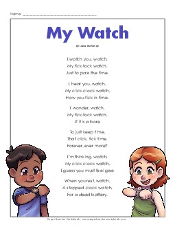 My Watch (Poem) 5th Grade Reading Comprehension Worksheet