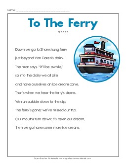 To the Ferry (Poem) 5th Grade Reading Comprehension Worksheet