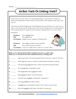 Linking Verbs (Advanced) Actionverbs Worksheet