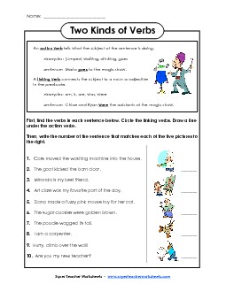 Two Kinds of Verbs #1 Actionverbs Worksheet