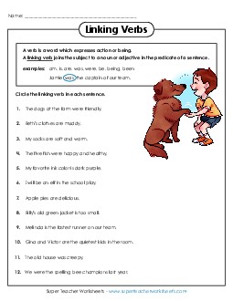 Linking Verbs Actionverbs Worksheet