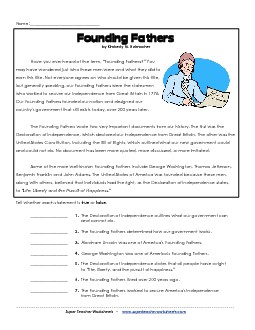 Founding Fathers (Short, Biographical) 5th Grade Reading Comprehension Worksheet