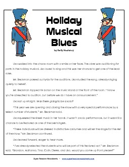 Holiday Musical Blues (Fiction) 5th Grade Reading Comprehension Worksheet