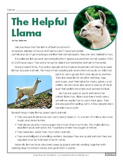 The Helpful Llama 5th Grade Reading Comprehension Worksheet