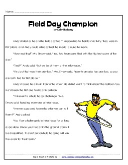 Field Day Champion 5th Grade Reading Comprehension Worksheet