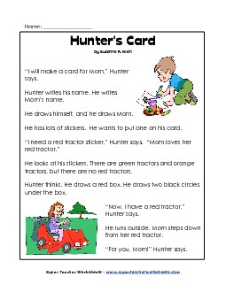 Hunter\'s Card 1st Grade Reading Comprehension Worksheet