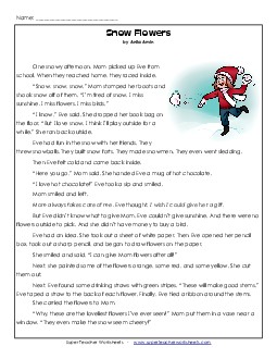 Snow Flowers 2nd Grade Reading Comprehension Worksheet