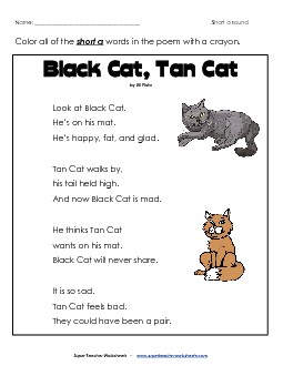 Black Cat, Tan Cat Phonics Worksheet