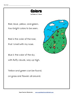 Colors (Poem) 1st Grade Reading Comprehension Worksheet